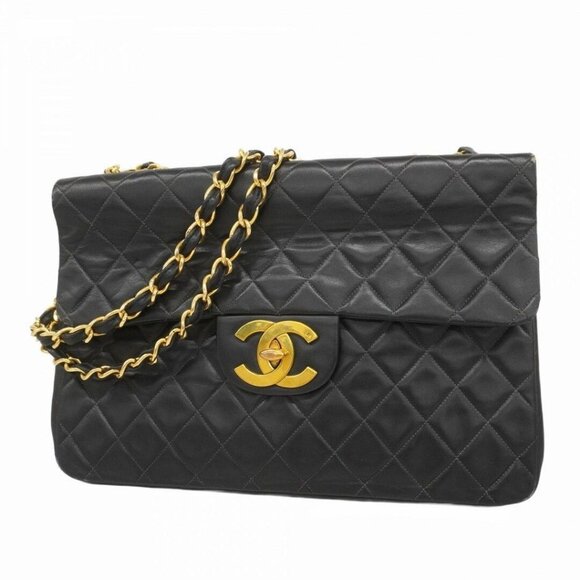 Authentic CHANEL Jumbo Maxi XL 24K Gold Flap Bag Lambskin Chain Shoulder Black - Picture 3 of 16